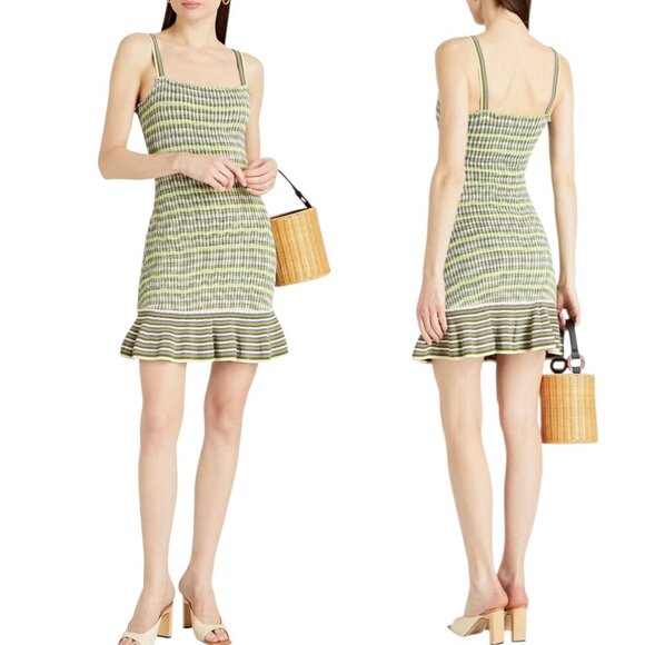 SANDRO, NWT Womens ‘Christie’ Stripe Knit Mini Dress, Vert Green Size FR 40 US 8 - Picture 1 of 14